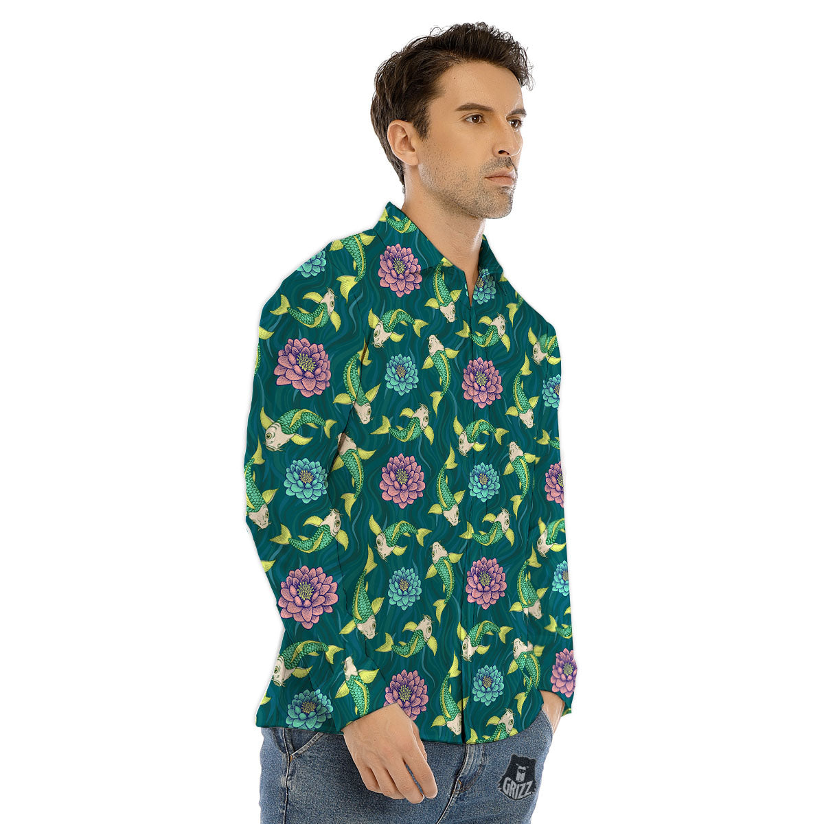 Tattoo Koi Carp Japanese Print Pattern Men's Dress Shirts-grizzshop