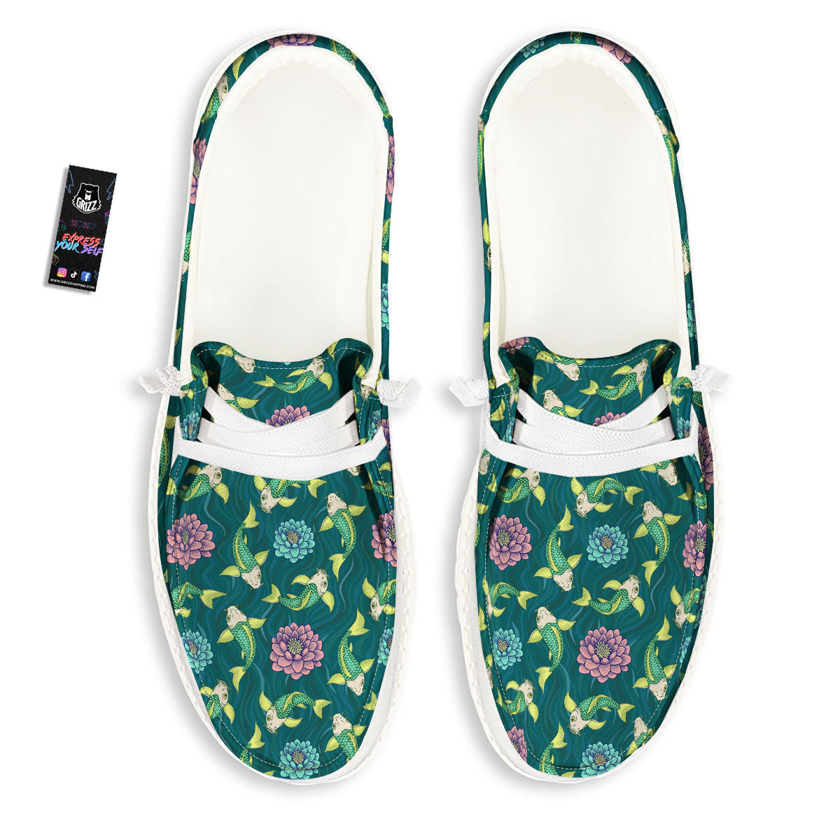 Tattoo Koi Carp Japanese Print Pattern White Loafers-grizzshop