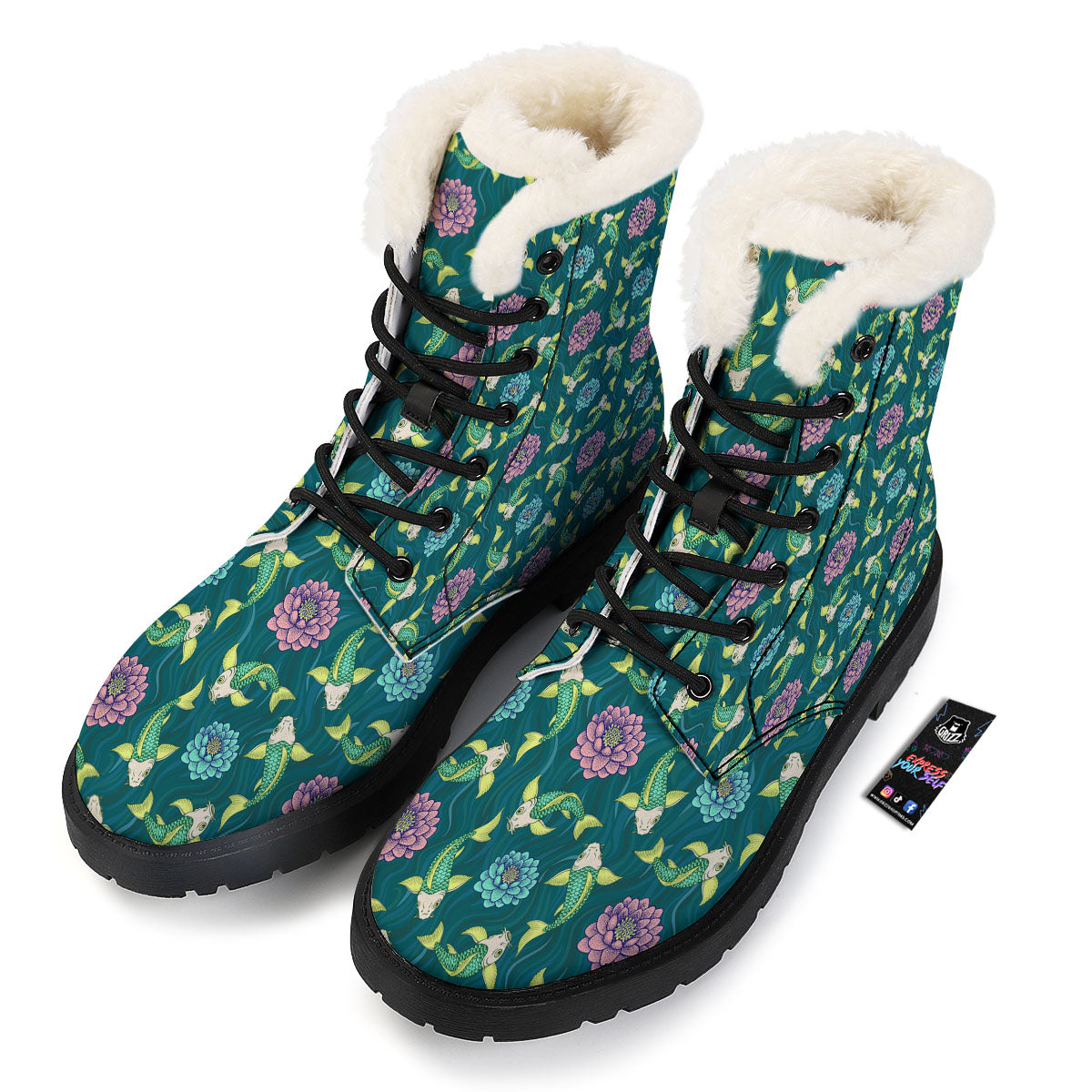 Tattoo Koi Carp Japanese Print Pattern Winter Boots-grizzshop