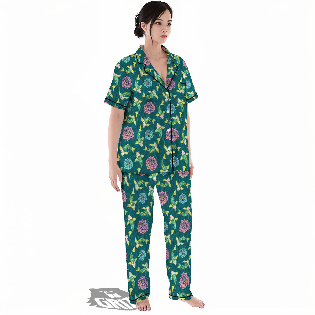 Tattoo Koi Carp Japanese Print Pattern Women's Pajamas Set-grizzshop
