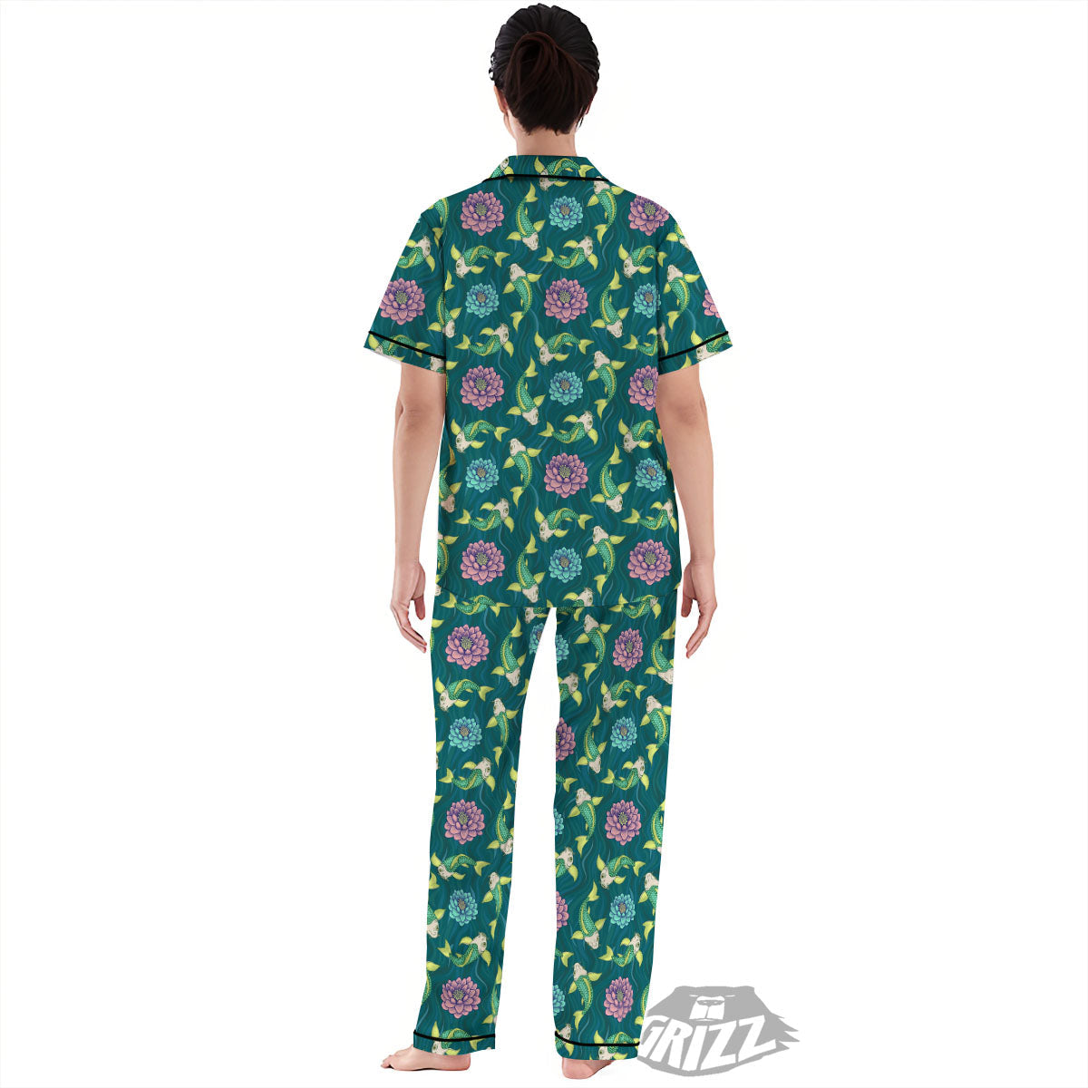 Tattoo Koi Carp Japanese Print Pattern Women's Pajamas Set-grizzshop