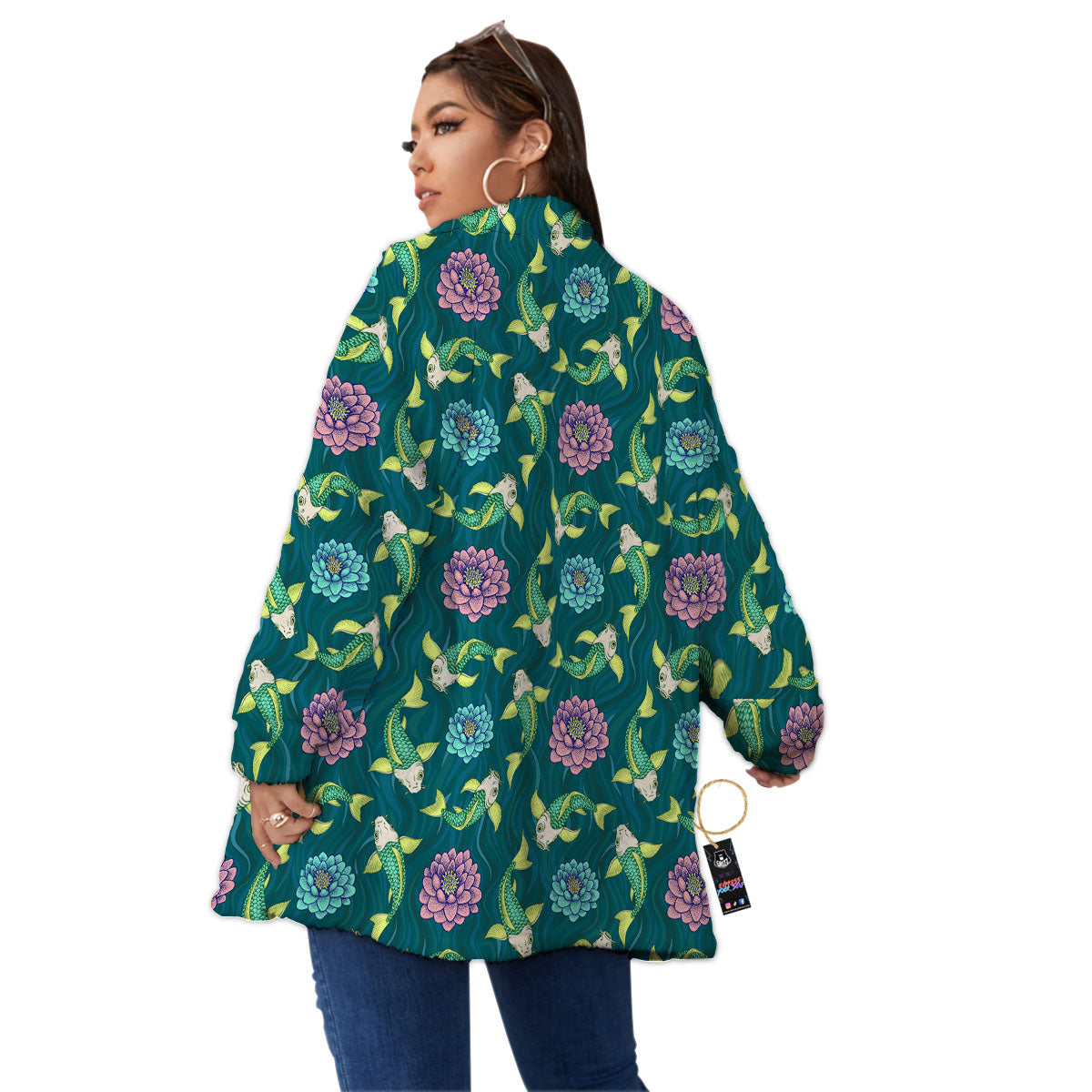 Tattoo Koi Carp Japanese Print Pattern Women's Sherpa Jacket-grizzshop