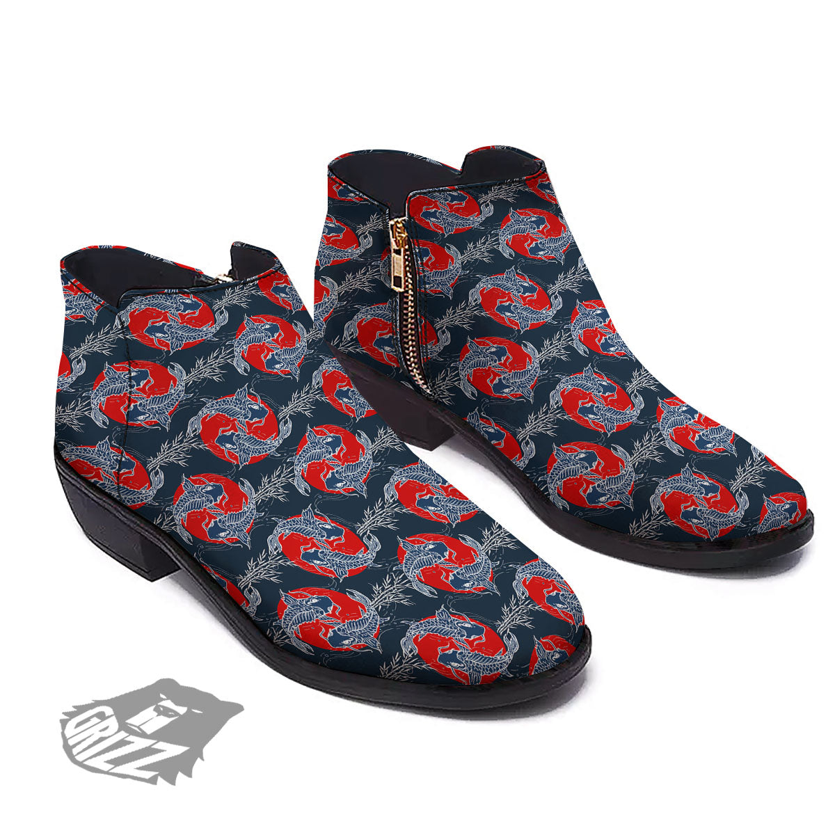 Tattoo Koi Fish Japanese Print Pattern Ankle Boots-grizzshop
