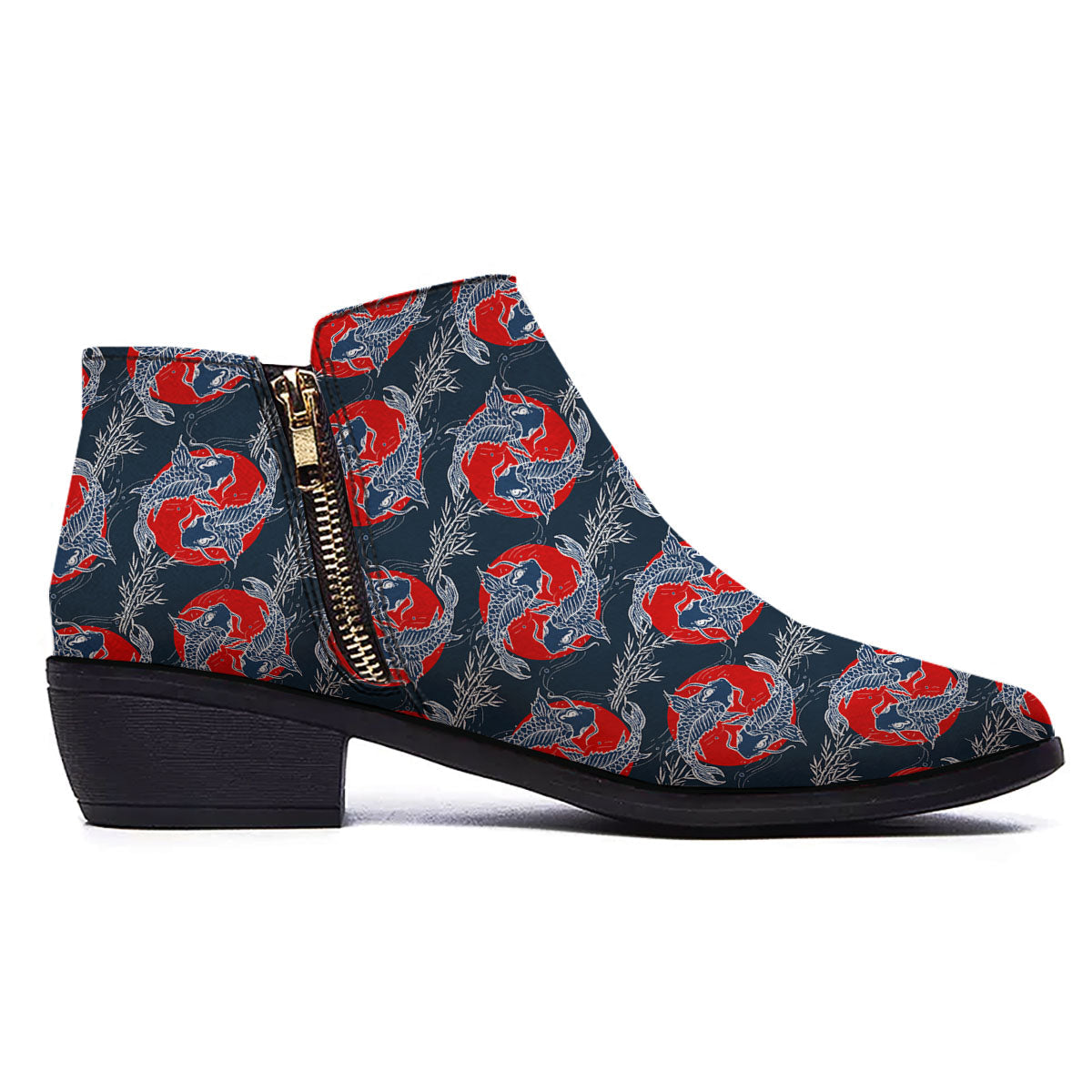Tattoo Koi Fish Japanese Print Pattern Ankle Boots-grizzshop