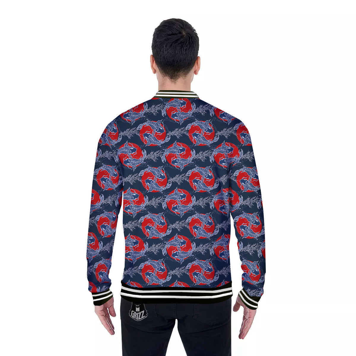 Tattoo Koi Fish Japanese Print Pattern Baseball Jacket-grizzshop
