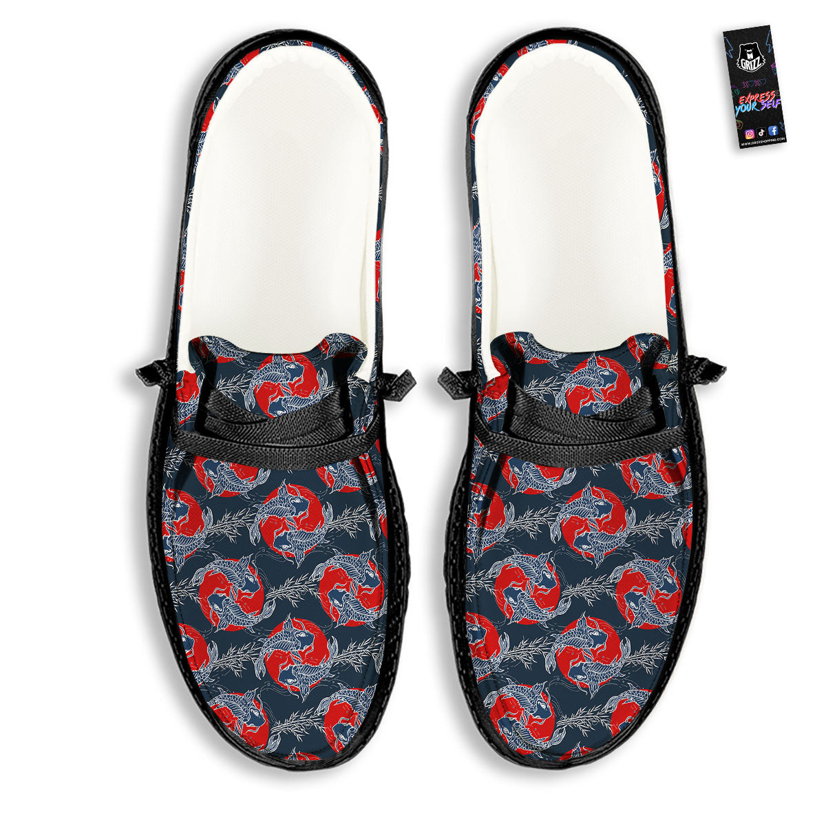 Tattoo Koi Fish Japanese Print Pattern Black Loafers-grizzshop