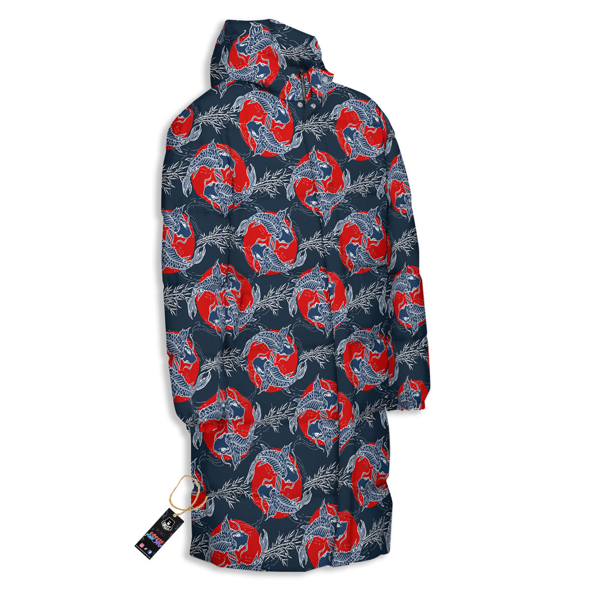 Tattoo Koi Fish Japanese Print Pattern Long Down Jacket-grizzshop
