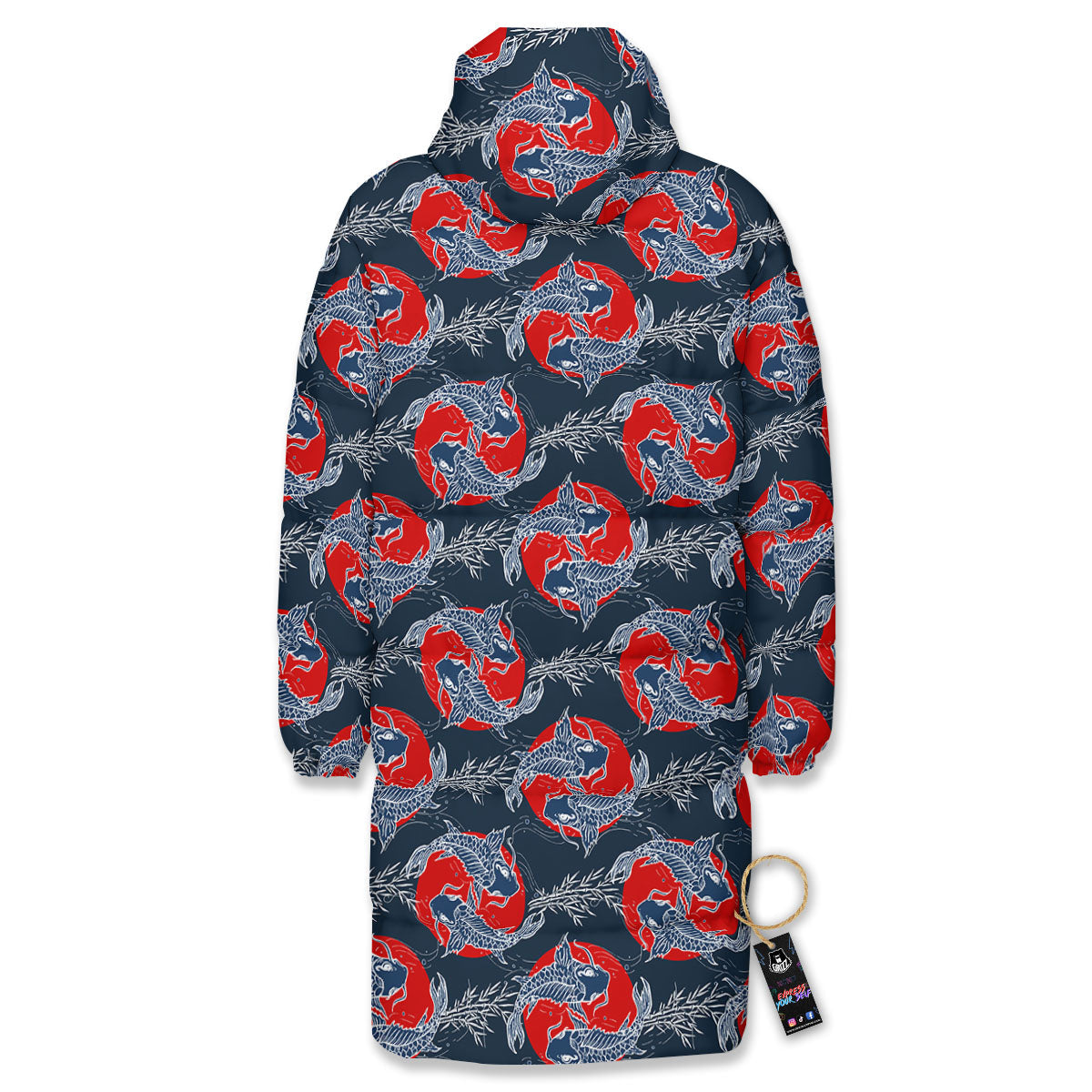 Tattoo Koi Fish Japanese Print Pattern Long Down Jacket-grizzshop