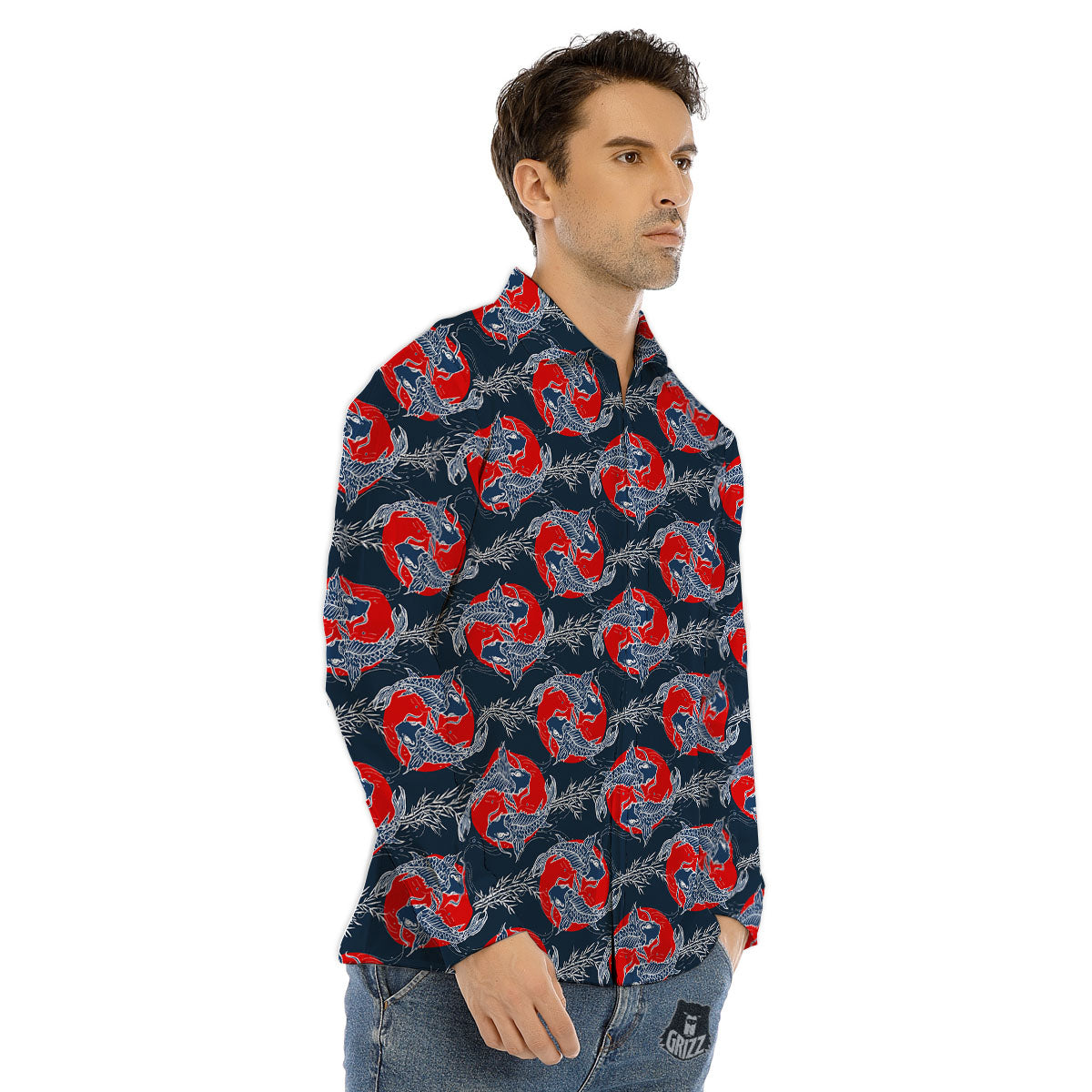 Tattoo Koi Fish Japanese Print Pattern Men's Dress Shirts-grizzshop