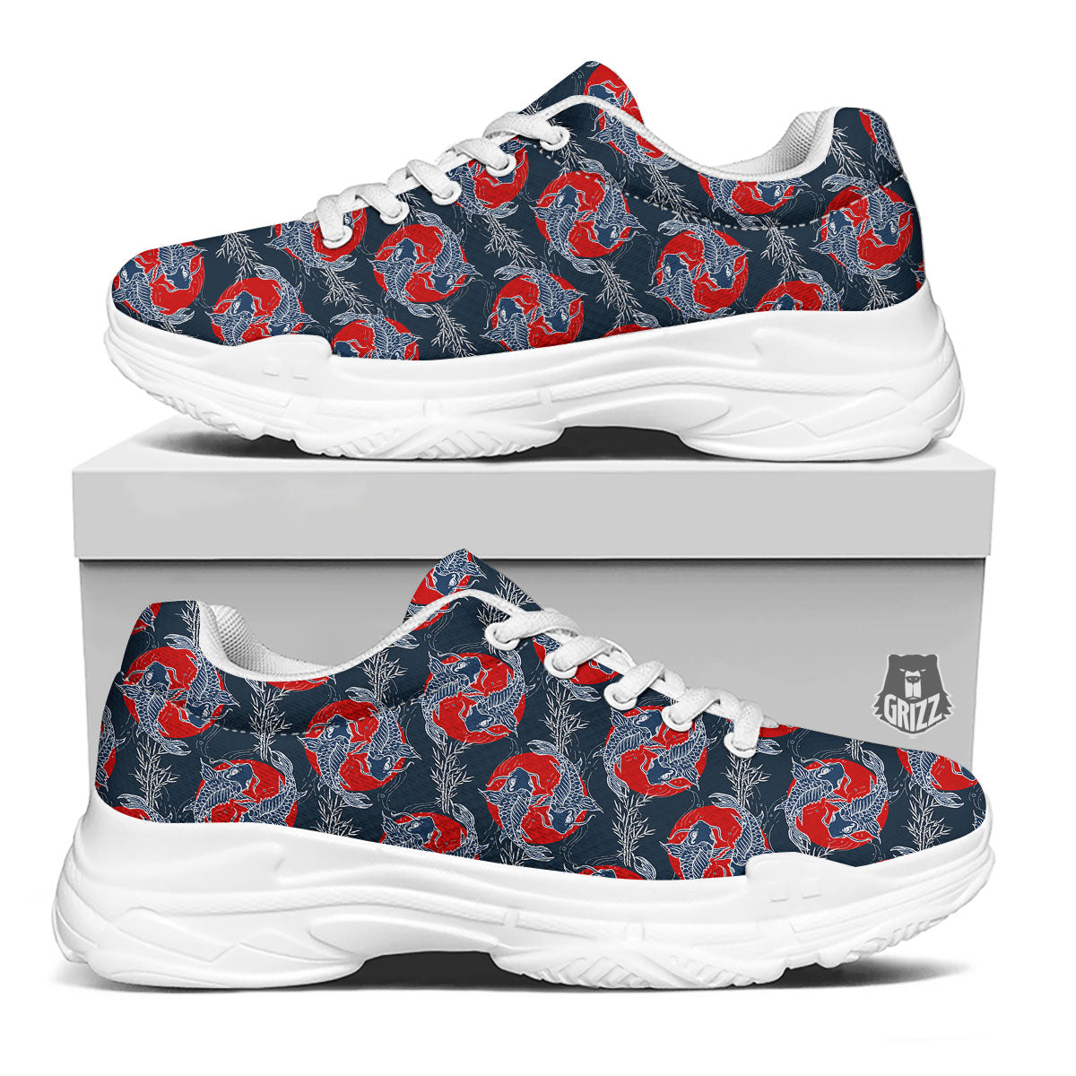 Tattoo Koi Fish Japanese Print Pattern White Chunky Shoes-grizzshop