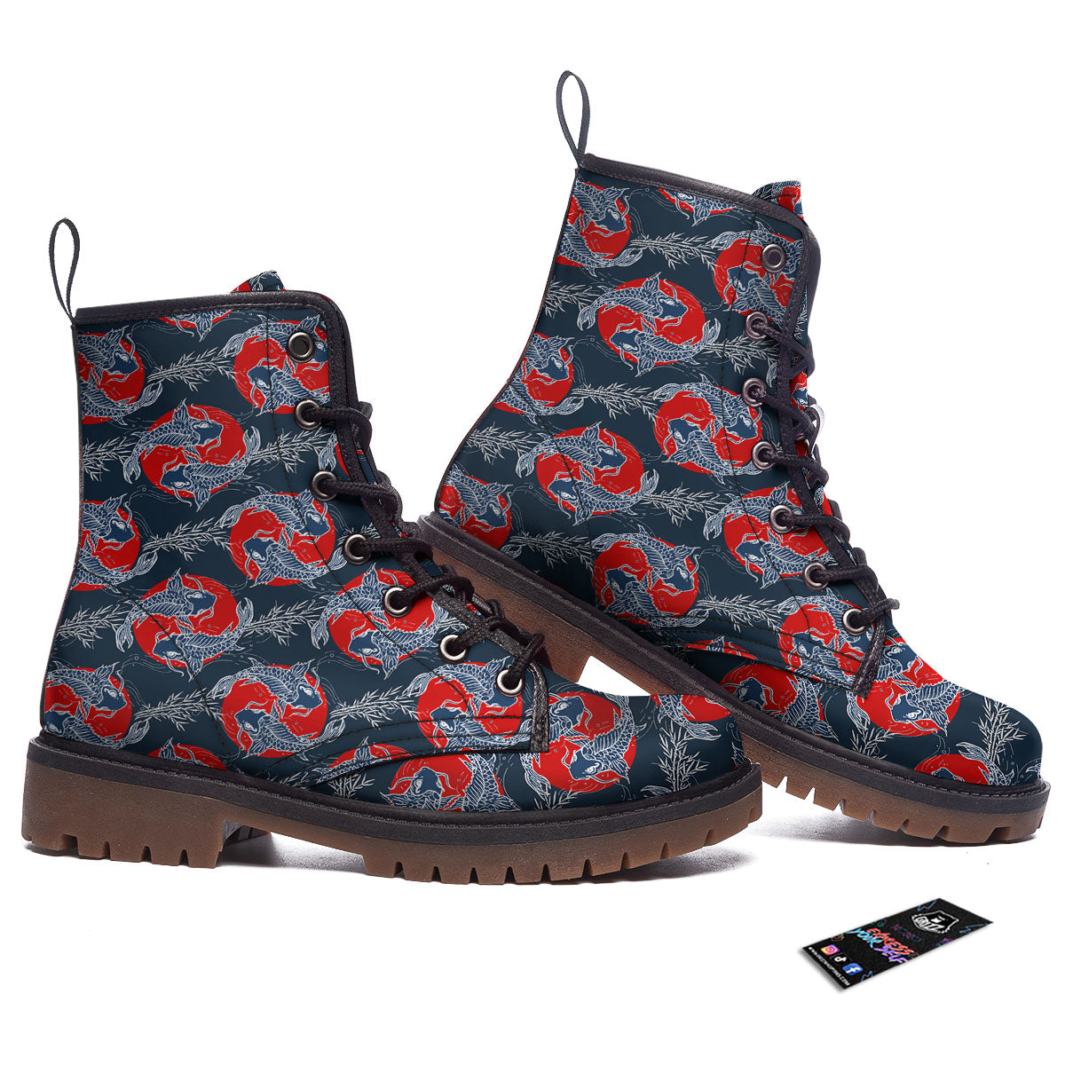 Tattoo Koi Fish Japanese Print Pattern Work Boots-grizzshop