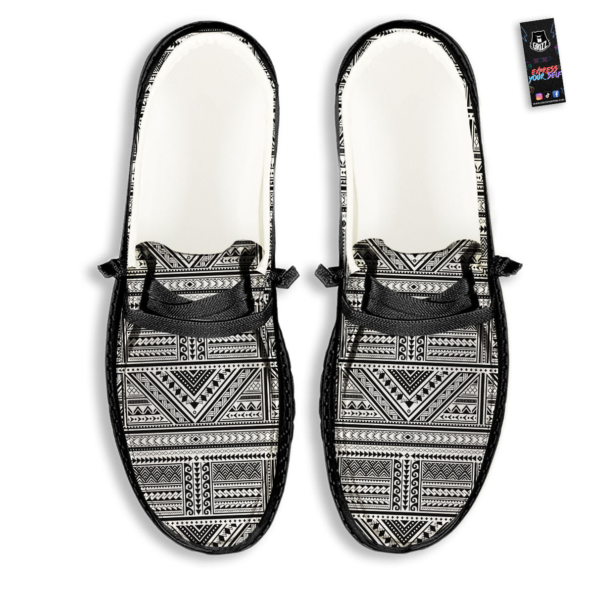 Tattoo Maori Polynesian Print Pattern Black Loafers-grizzshop