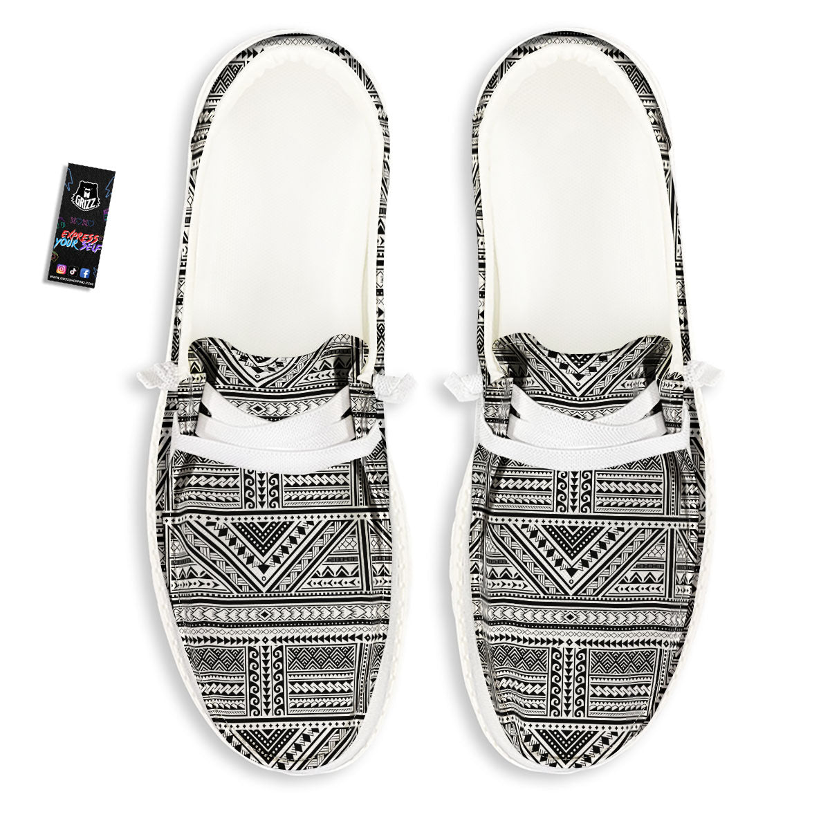 Tattoo Maori Polynesian Print Pattern White Loafers-grizzshop