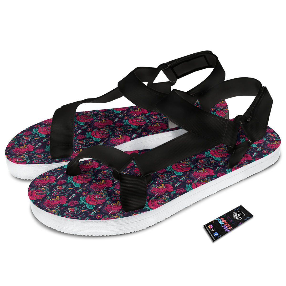 Tattoo Old School Print Pattern Black Open Toe Sandals-grizzshop
