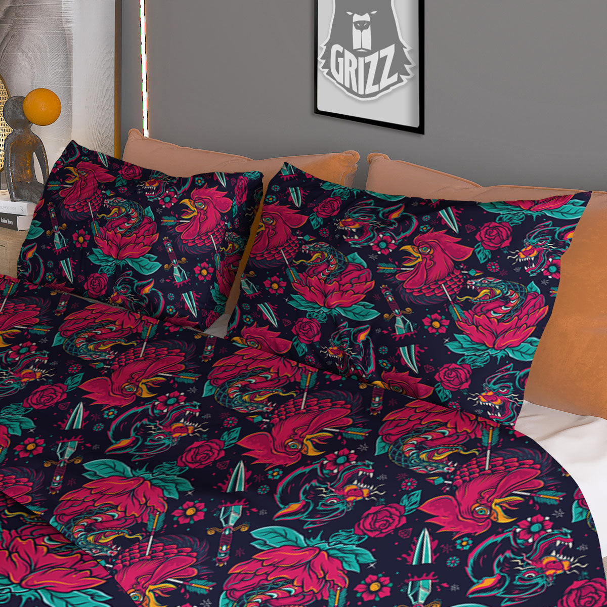 Tattoo Old School Print Pattern Duvet Cover Bedding Set