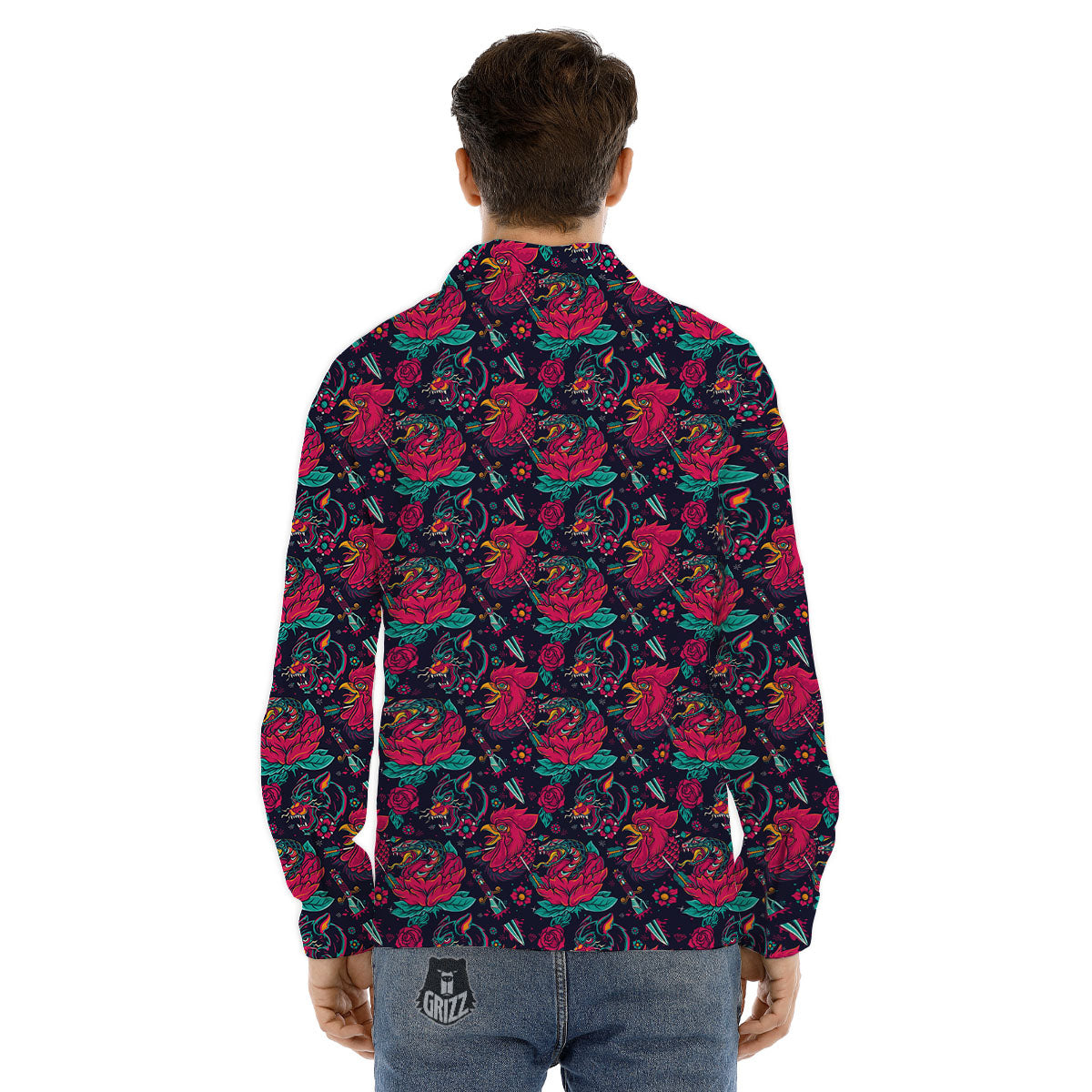 Tattoo Old School Print Pattern Men's Dress Shirts-grizzshop