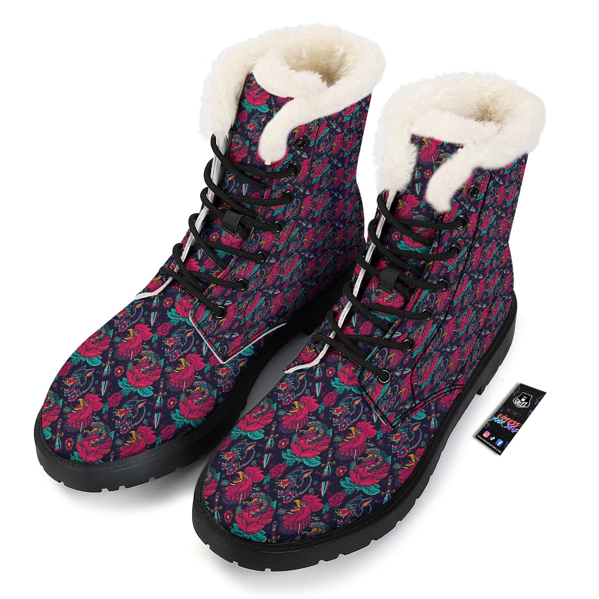 Tattoo Old School Print Pattern Winter Boots-grizzshop