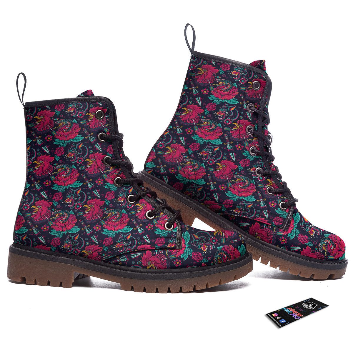 Tattoo Old School Print Pattern Work Boots-grizzshop