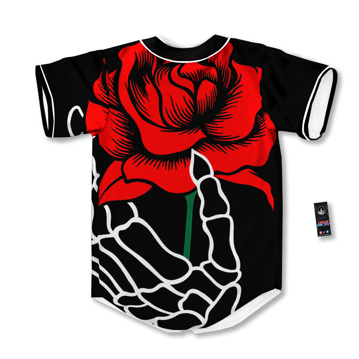Tattoo Red Roses Print Baseball Jersey-grizzshop