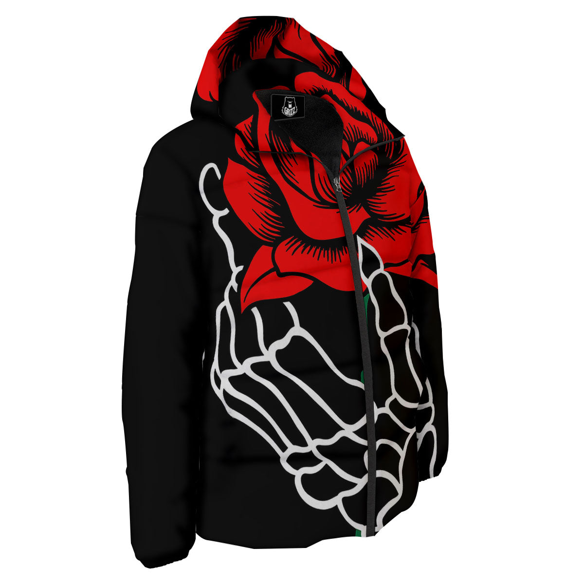 Tattoo Red Roses Print Down Jacket-grizzshop