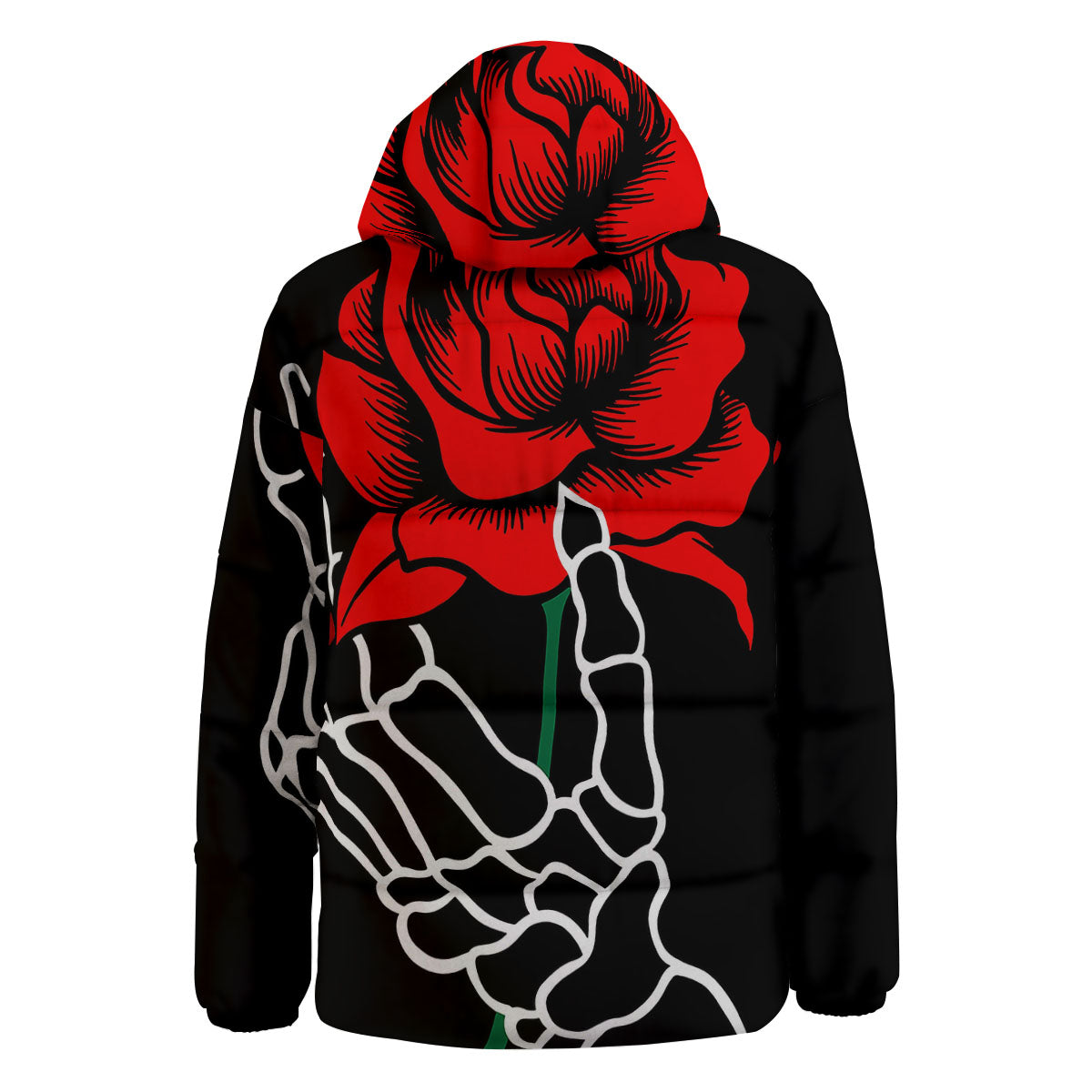 Tattoo Red Roses Print Down Jacket-grizzshop