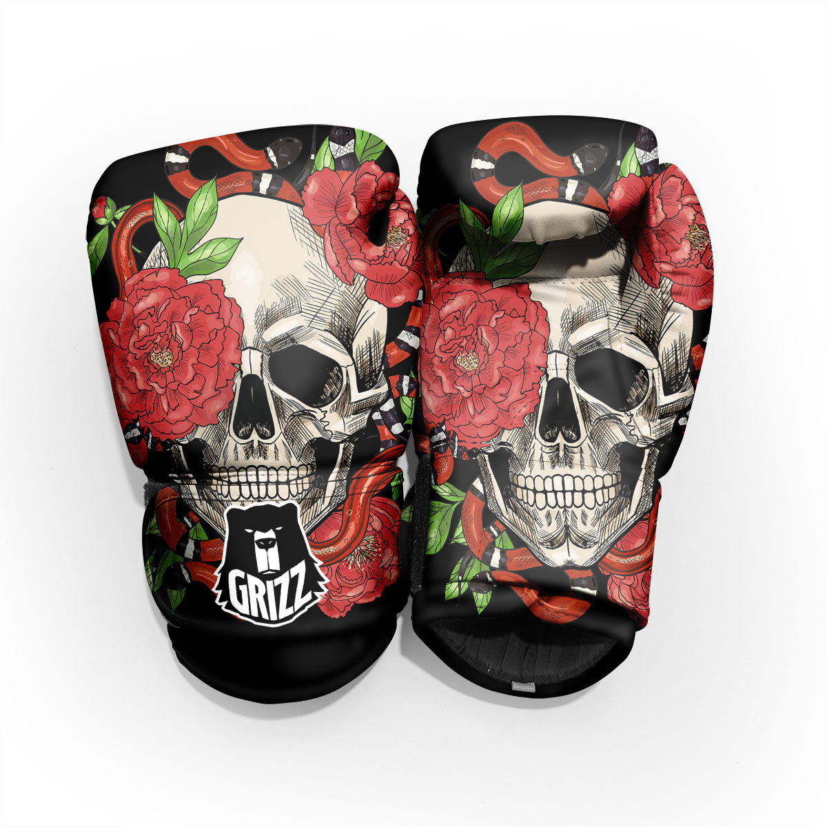 Tattoo Roses And Skull Print Pro Boxing Glove