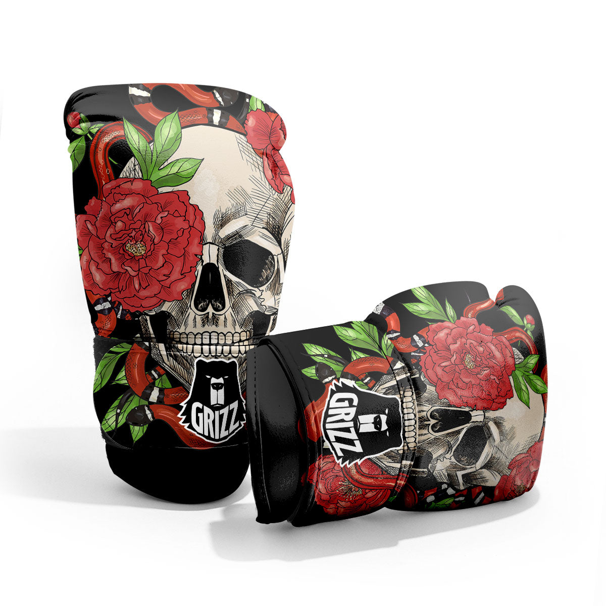 Tattoo Roses And Skull Print Pro Boxing Glove