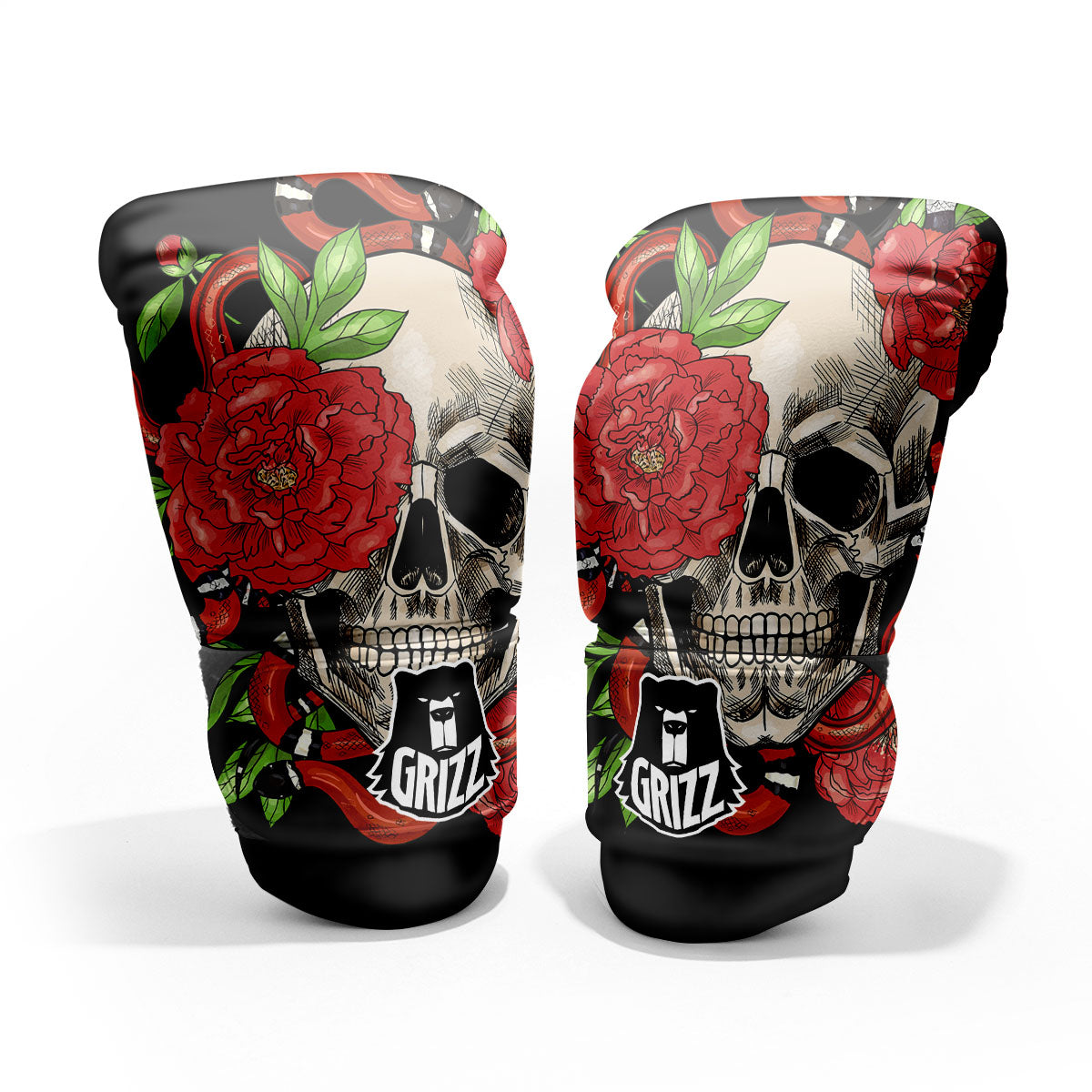 Tattoo Roses And Skull Print Pro Boxing Glove