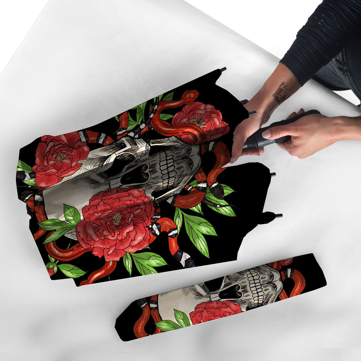Tattoo Roses And Skull Print Umbrella-grizzshop