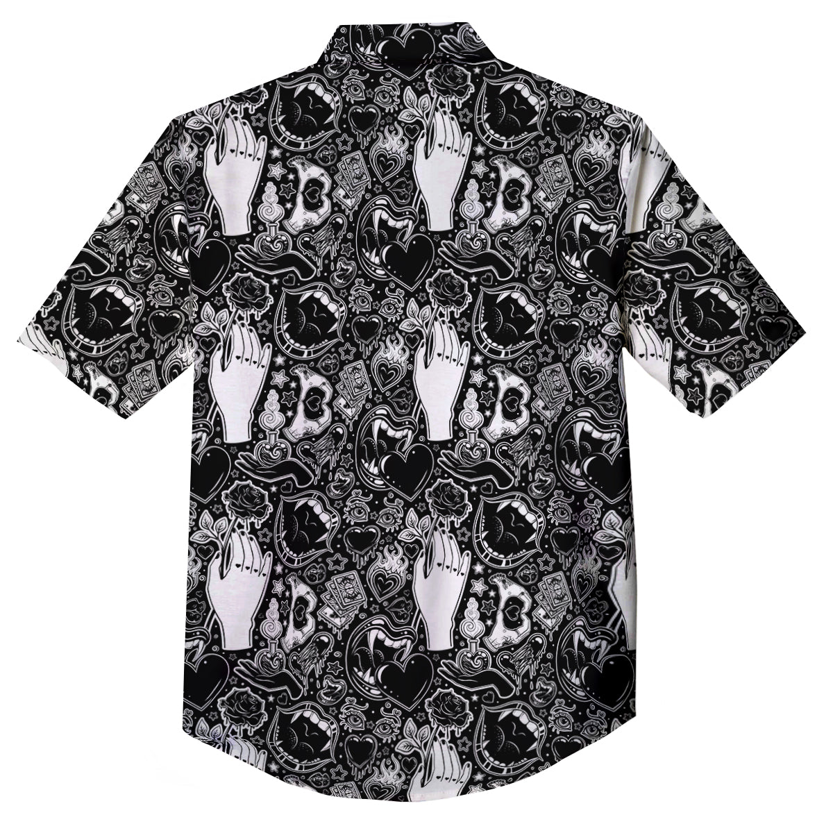 Tattoo Vampire Black and White Print Pattern Button Up Shirt-grizzshop