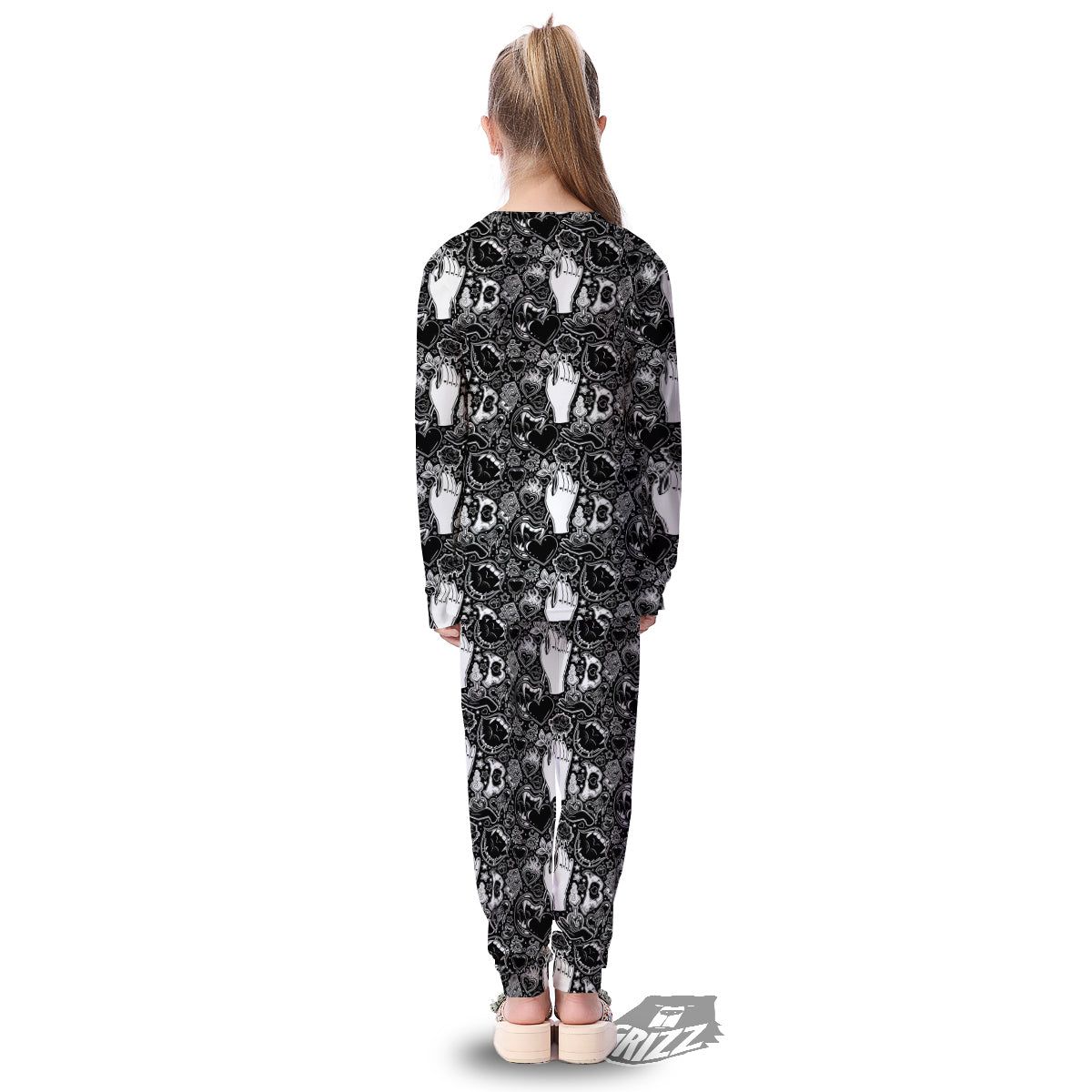 Tattoo Vampire Black and White Print Pattern Kid's Pajamas-grizzshop