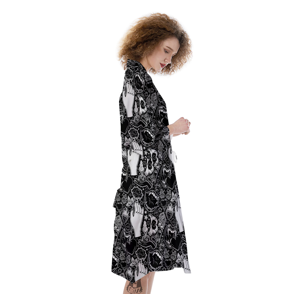 Tattoo Vampire Black and White Print Pattern Kimono-grizzshop