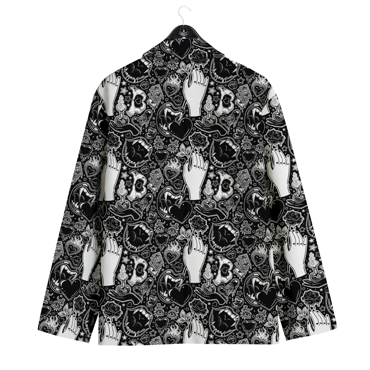 Tattoo Vampire Black and White Print Pattern Men's Sport Coat-grizzshop