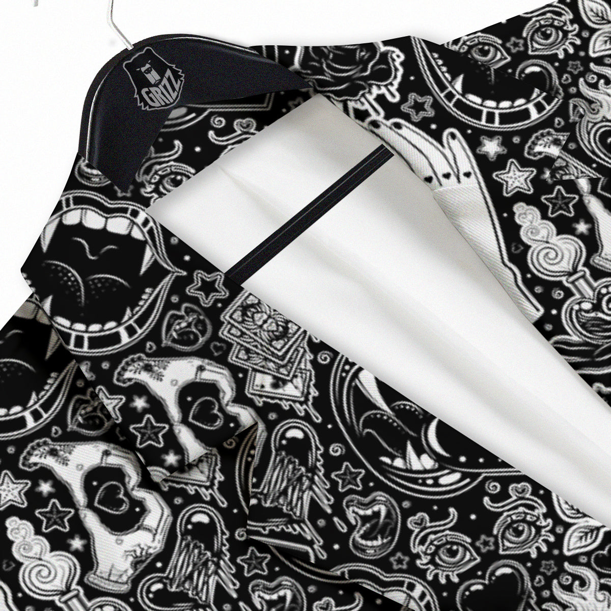 Tattoo Vampire Black and White Print Pattern Men's Sport Coat-grizzshop