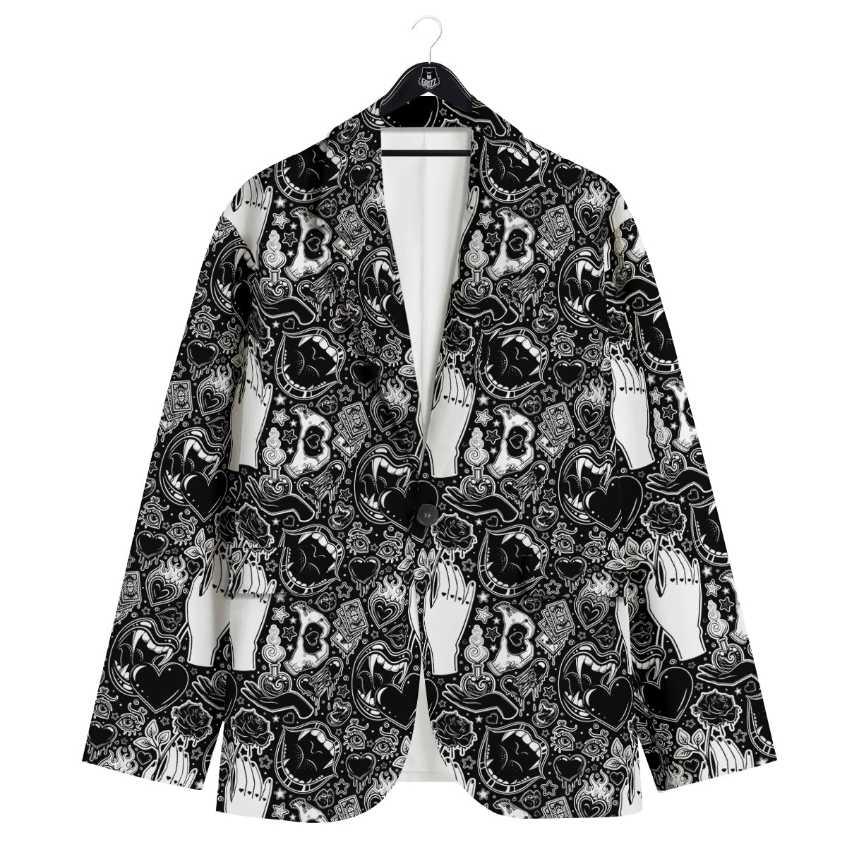 Tattoo Vampire Black and White Print Pattern Men's Sport Coat-grizzshop