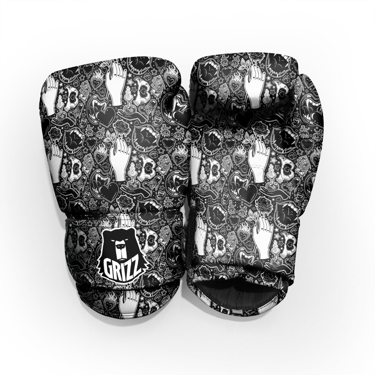 Tattoo Vampire Black and White Print Pattern Pro Boxing Glove