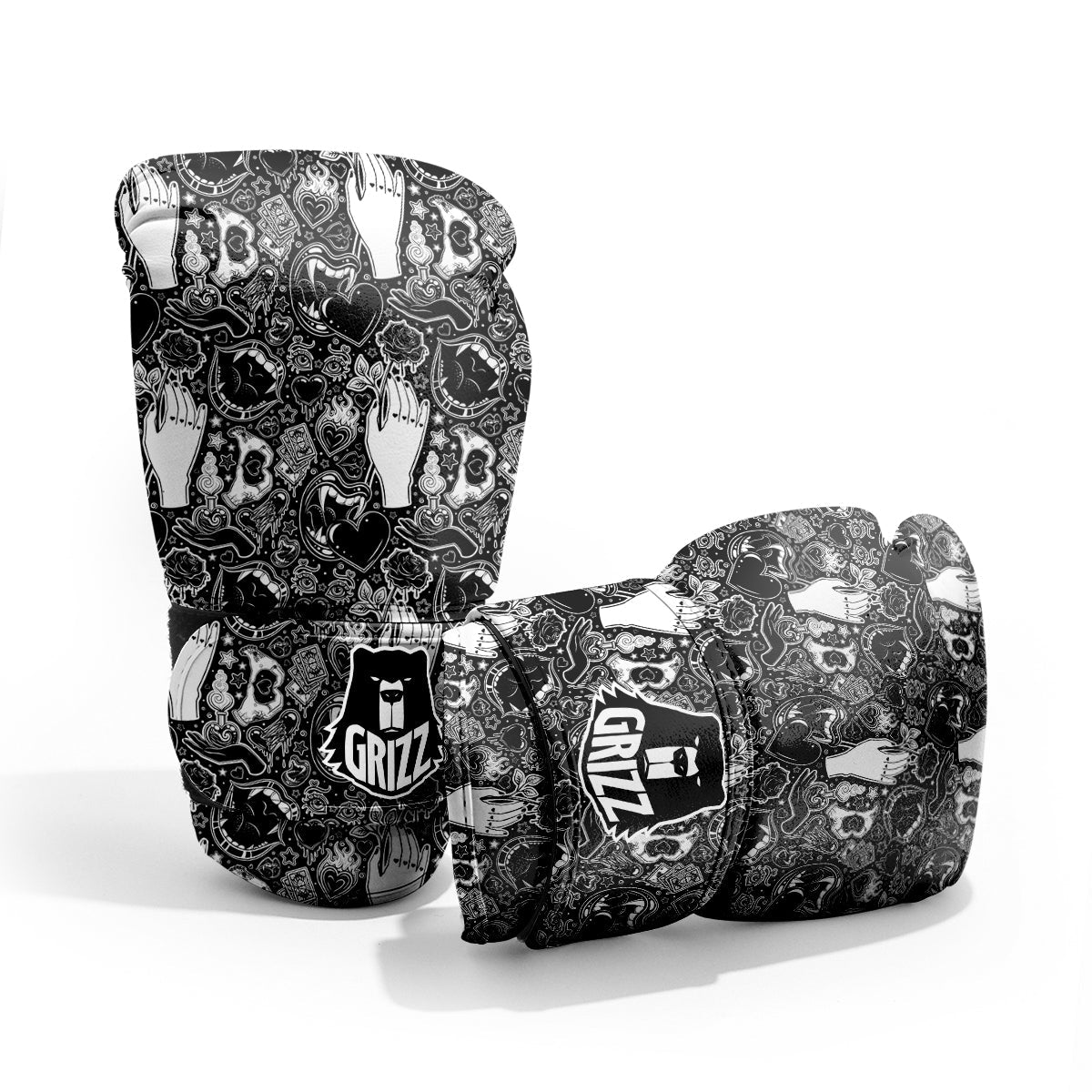 Tattoo Vampire Black and White Print Pattern Pro Boxing Glove