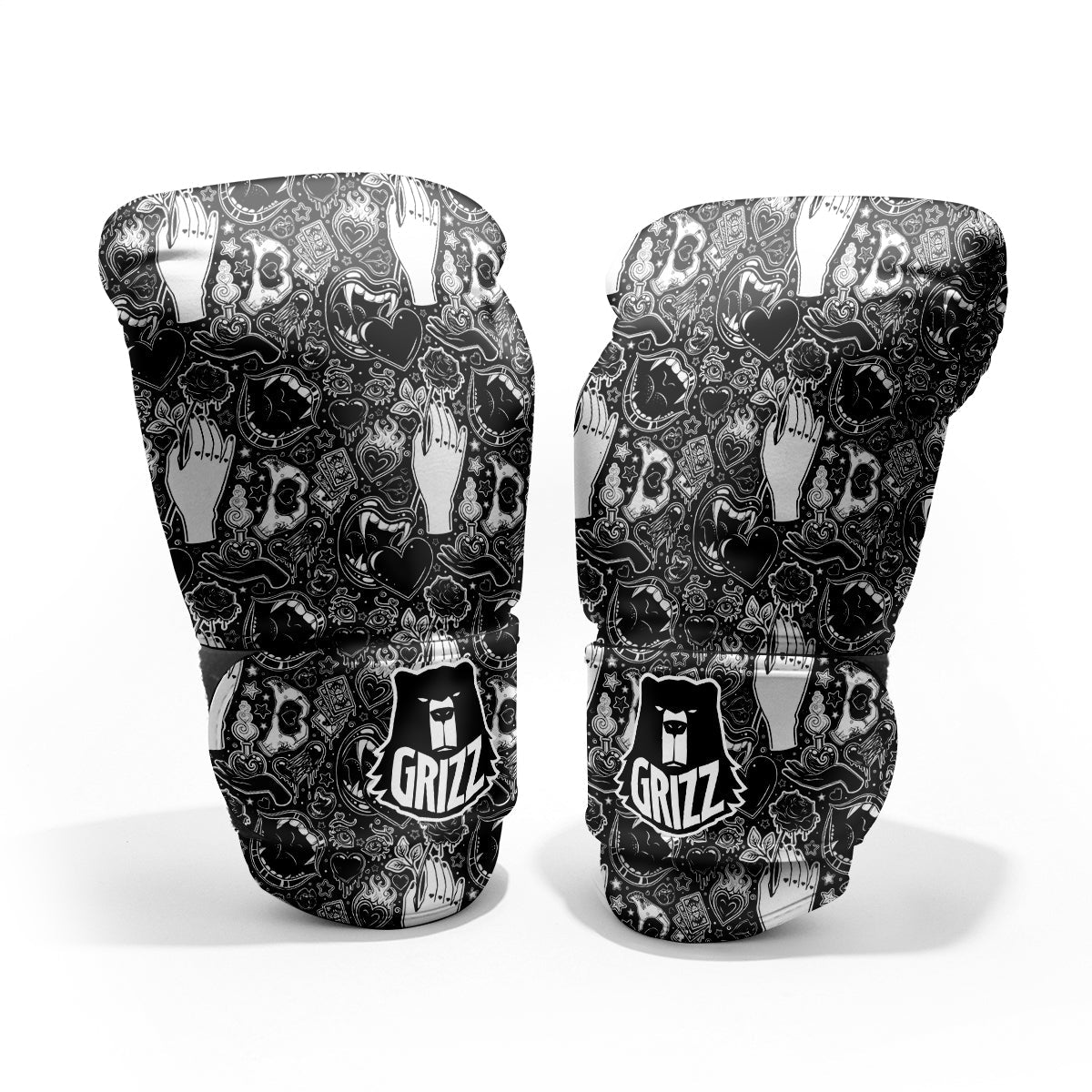 Tattoo Vampire Black and White Print Pattern Pro Boxing Glove