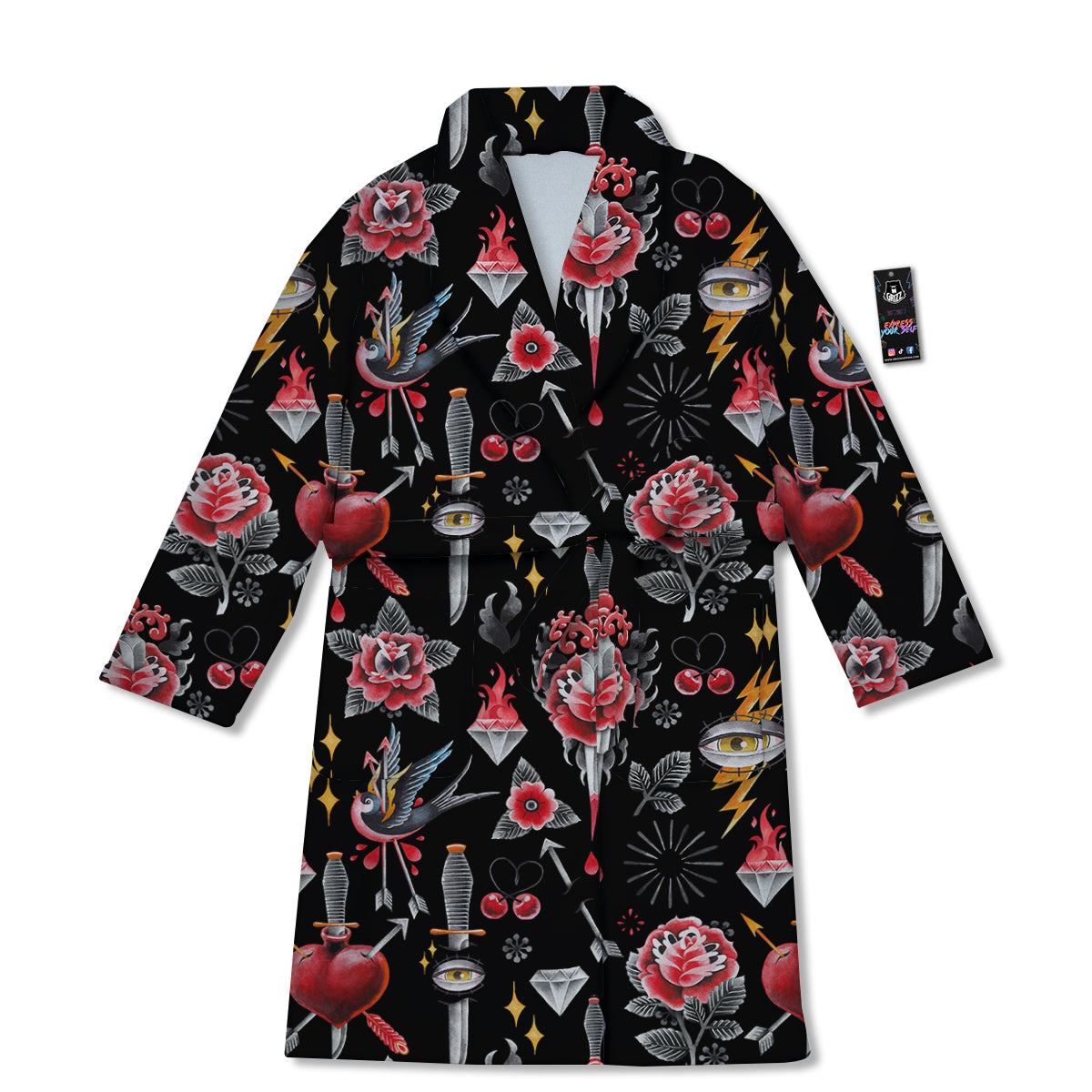 Tattoo Watercolor Print Pattern Bathrobe-grizzshop