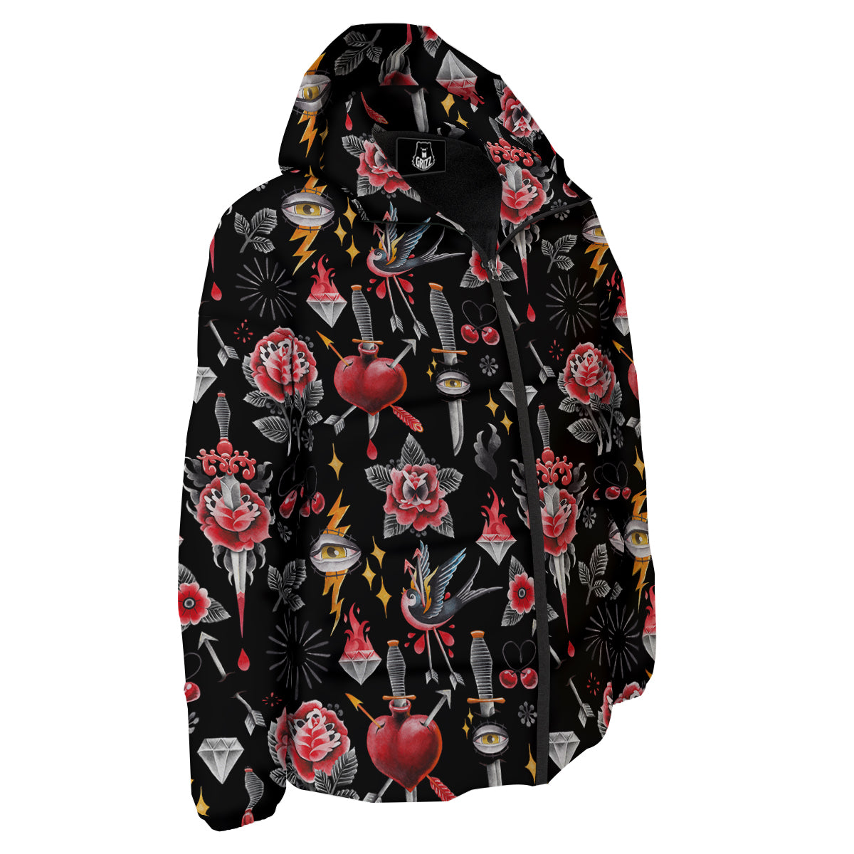 Tattoo Watercolor Print Pattern Down Jacket-grizzshop