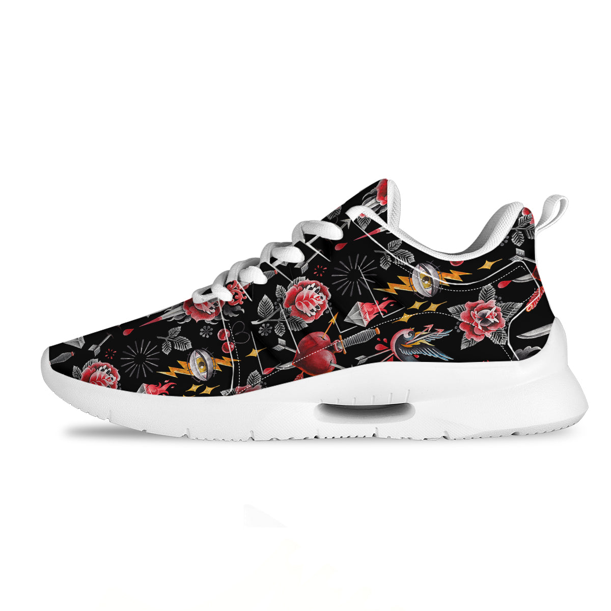 Tattoo Watercolor Print Pattern Tennis Shoes-grizzshop