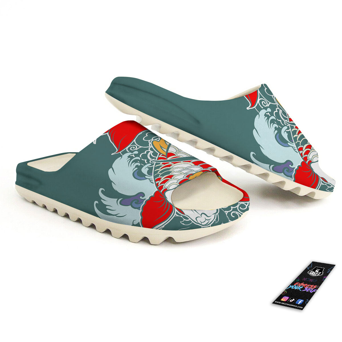 Tattoo Japanese Koi And Flower Print Sandals-grizzshop