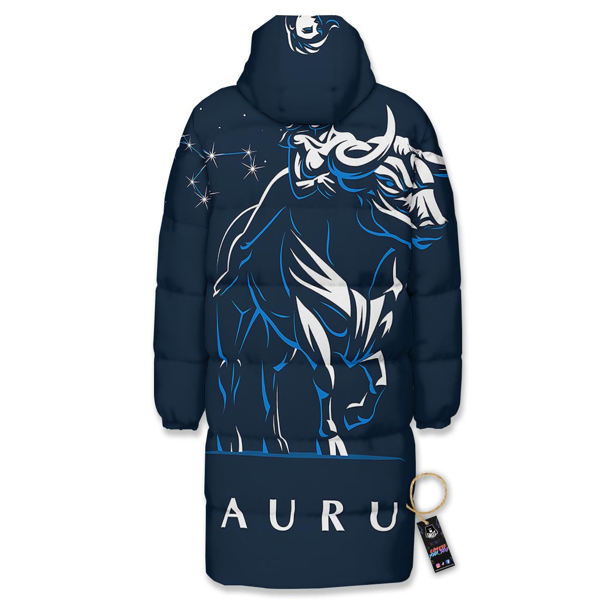 Taurus Constellation Sign Print Long Down Jacket-grizzshop