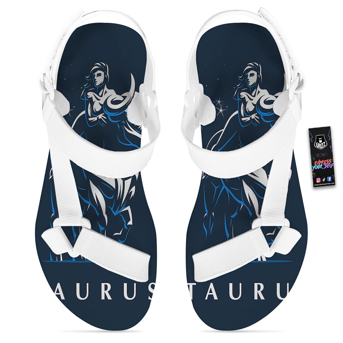 Taurus Constellation Sign Print White Open Toe Sandals-grizzshop