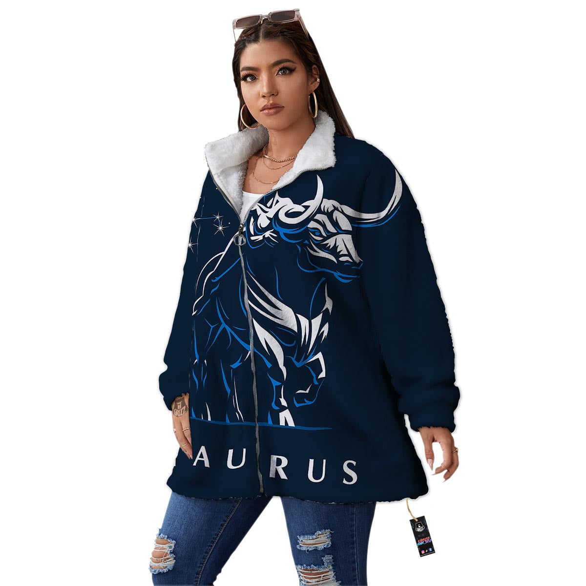 Taurus Constellation Sign Print Women's Sherpa Jacket-grizzshop