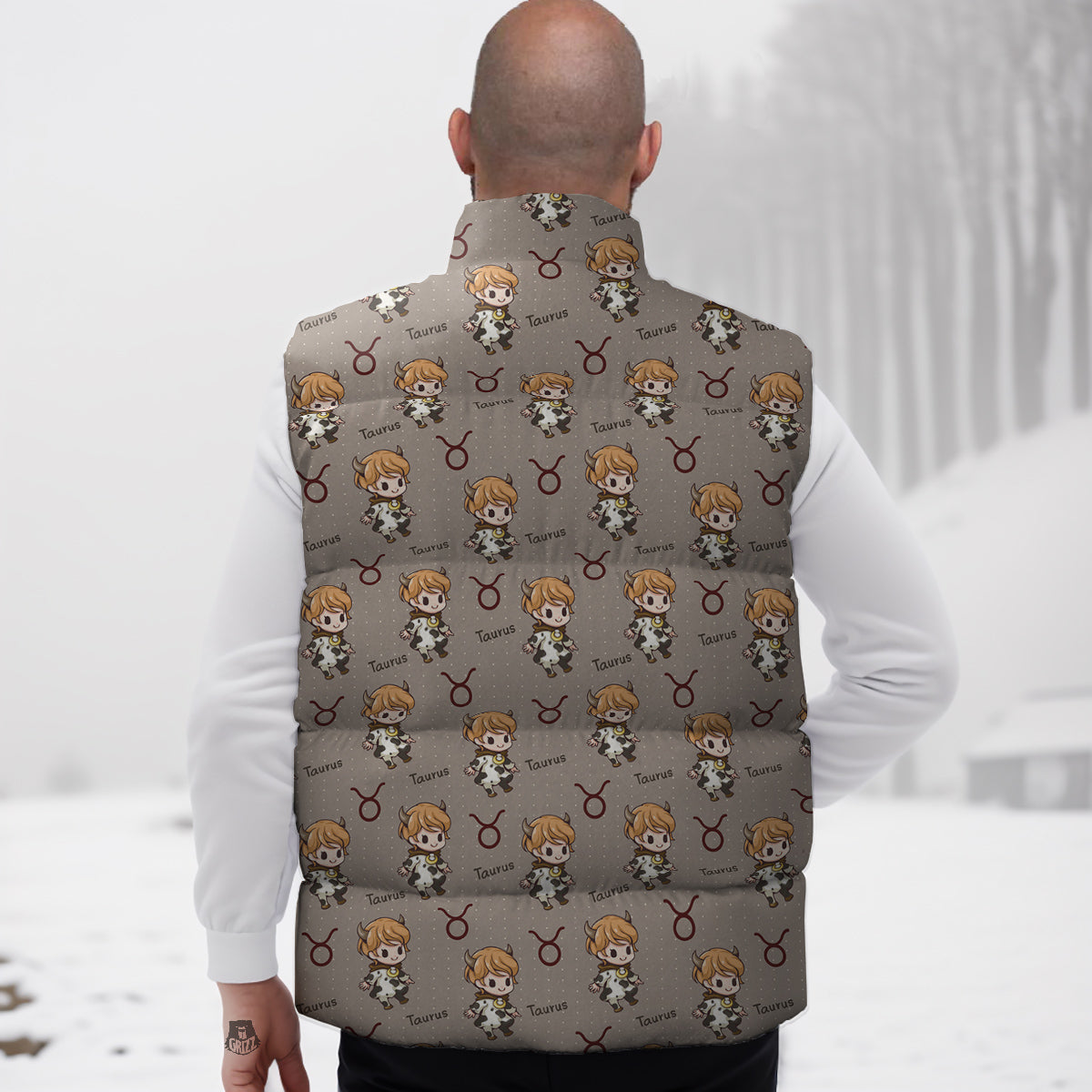 Taurus Cute Cartoon Print Pattern Down Vest-grizzshop