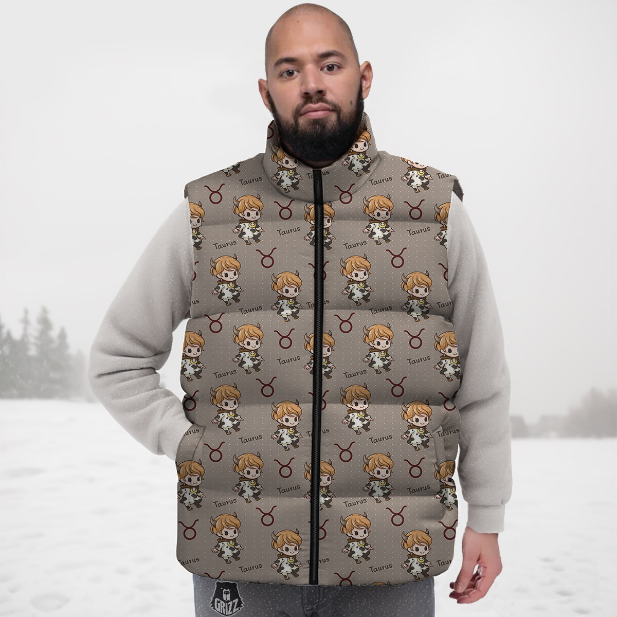 Taurus Cute Cartoon Print Pattern Down Vest-grizzshop