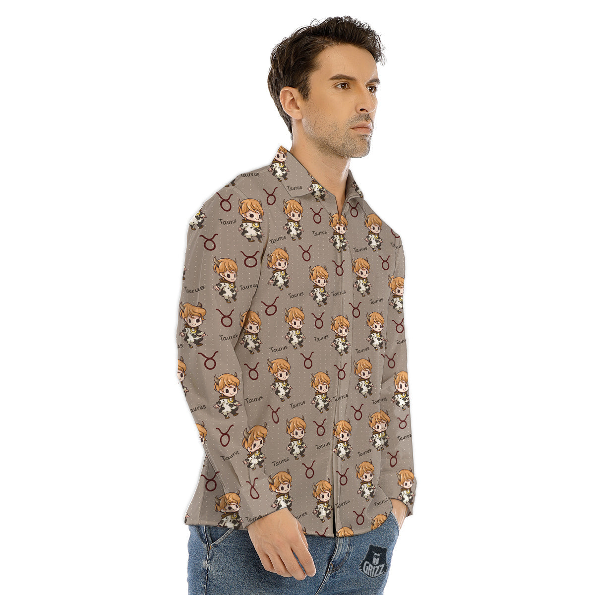 Taurus Cute Cartoon Print Pattern Men's Dress Shirts-grizzshop