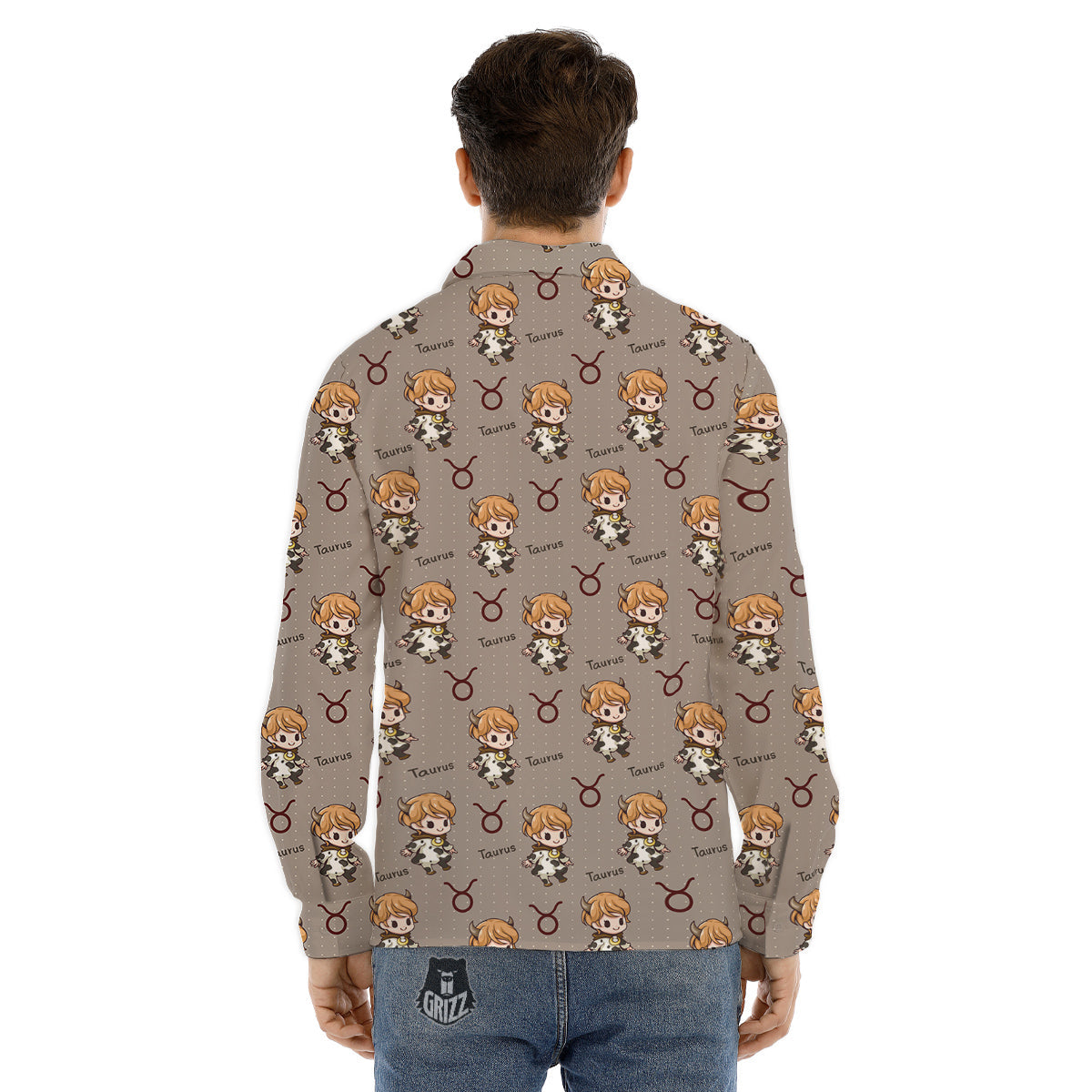 Taurus Cute Cartoon Print Pattern Men's Dress Shirts-grizzshop