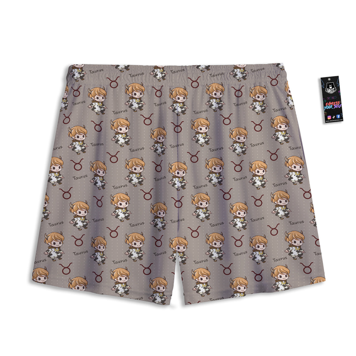 Taurus Cute Cartoon Print Pattern Mesh Shorts-grizzshop
